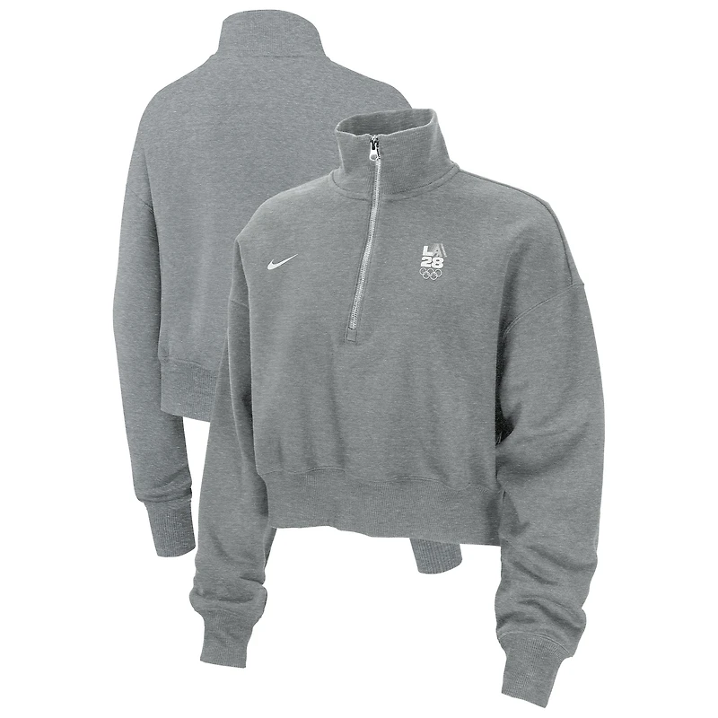 Women's Nike Heather Gray LA28 Summer Olympics Phoenix Fleece Half-Zip Sweatshirt