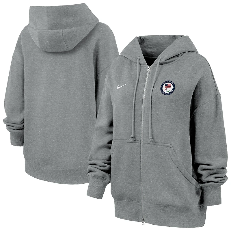 Women's Nike Heather Gray U.S. Paralympics Phoenix Fleece Full-Zip Hoodie