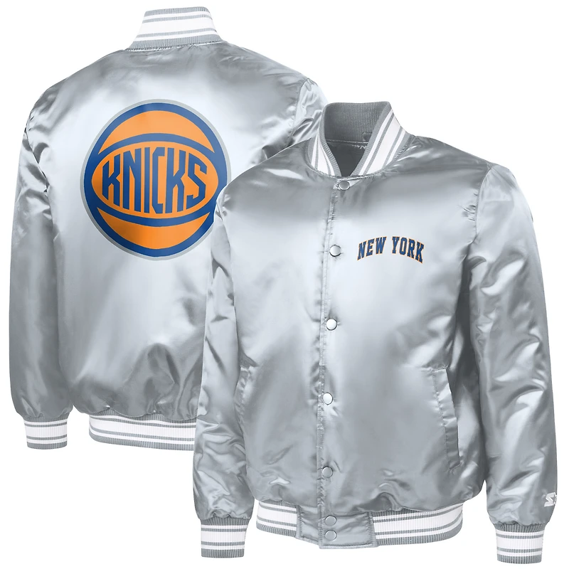 Men's Starter Gray New York Knicks Basketball Logo Varsity Full-Snap Jacket