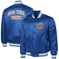 Men's Starter Blue New York Knicks Team Name Varsity Full-Snap Jacket