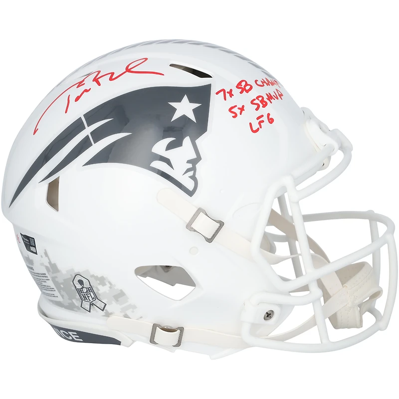 Tom Brady New England Patriots Autographed Riddell 2024 Salute To Service Speed Authentic Helmet with Multiple Inscriptions - Limited Edition #1/1 - Signed in Red Ink