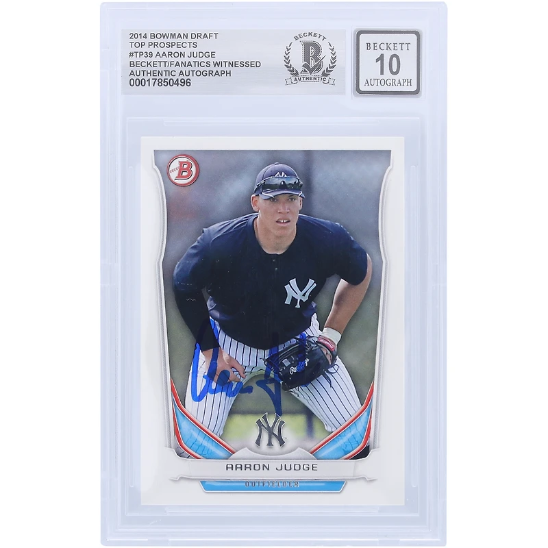 Aaron Judge New York Yankees Autographed 2014 Topps Bowman Top Prospects #TP-39 Beckett Fanatics Witnessed Authenticated 10 Card