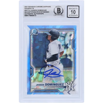 Jasson Domínguez New York Yankees Autographed 2021 Topps Bowman Chrome Sapphire Prospects #BCP-13 Beckett Fanatics Witnessed Authenticated 10 Card