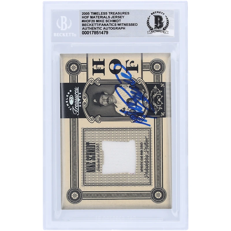 Mike Schmidt Philadelphia Phillies Autographed 2005 Donruss Timeless Treasures HOF Materials GU Jersey White Relic #HOF-20 #/50 Beckett Fanatics Witnessed Authenticated 10 Card
