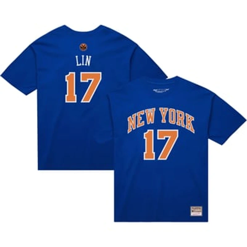 Men's Mitchell & Ness Jeremy Lin Blue New York Knicks Name & Number T-Shirt