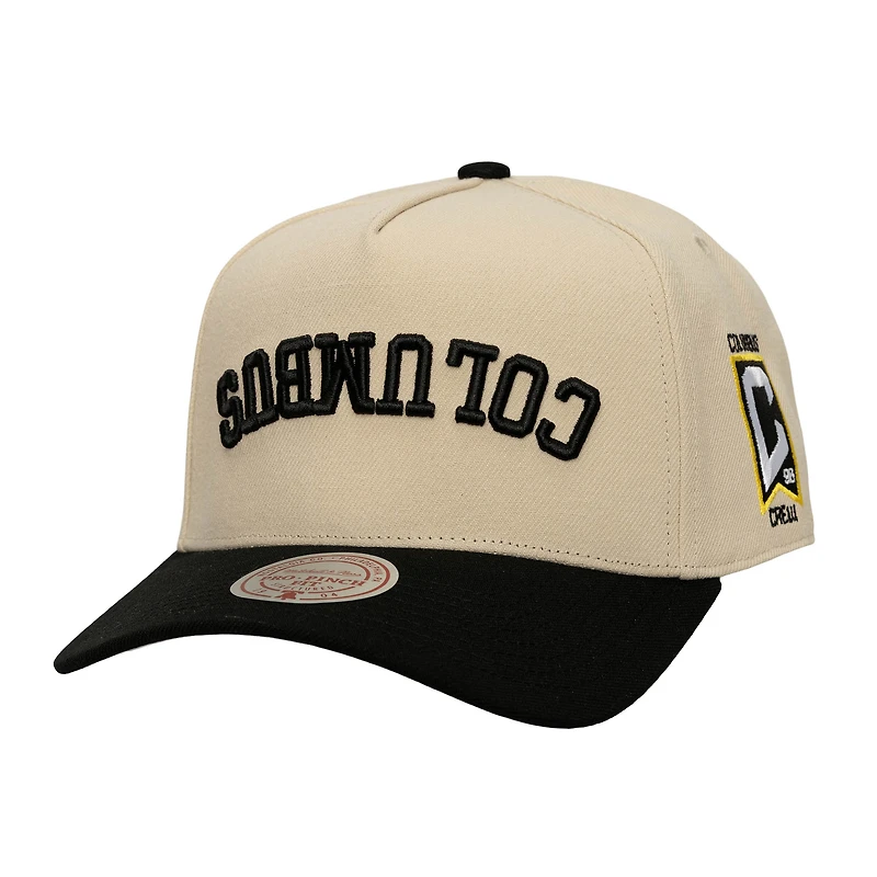 Men's Mitchell & Ness  Cream/Black Columbus Crew Upside Down Pro Pinch Snapback Hat