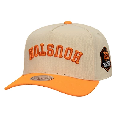 Men's Mitchell & Ness  Cream Houston Dynamo FC Two-Tone Upside Down Pro Pinch Snapback Hat