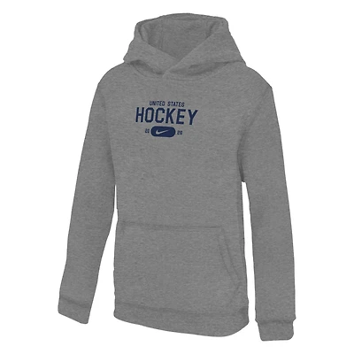 Youth Nike  Gray US Hockey 2026 Winter Olympics Club Fleece Pullover Hoodie