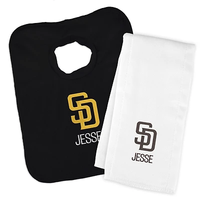 Infant Chad & Jake Black/White San Diego Padres Personalized Bib & Burp Cloth Set