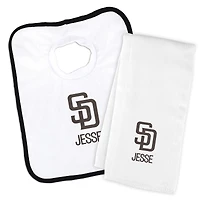 Infant Chad & Jake /White San Diego Padres Personalized Bib & Burp Cloth Set