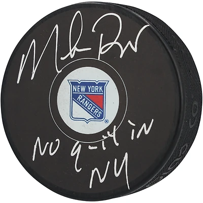 Mike Richter New York Rangers Autographed Hockey Puck with "No Quit in NY" Inscription