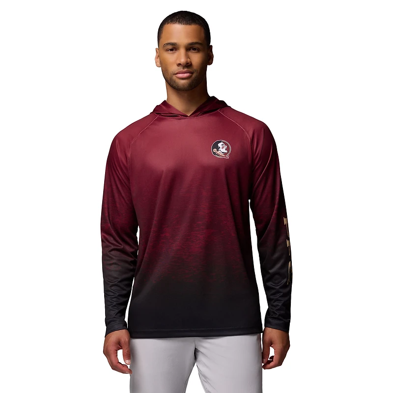 Men's Columbia  Garnet Florida State Seminoles PFG Gradient Water Super Terminal Tackle Hoodie Omni-Wick T-Shirt