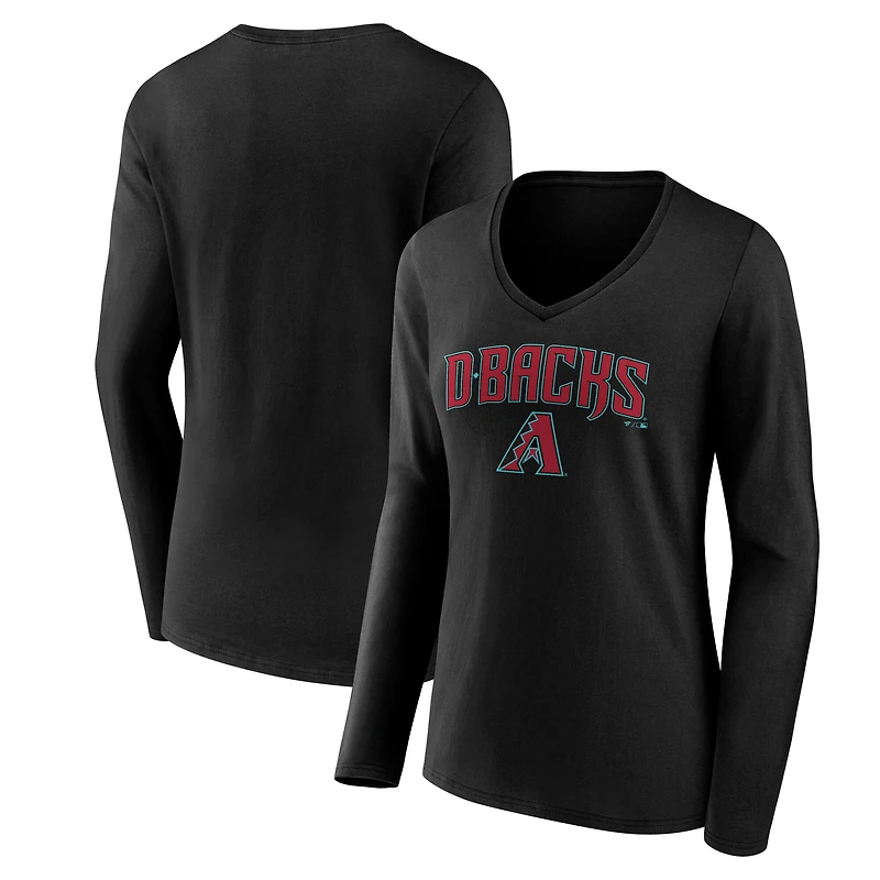 Women's Black Arizona Diamondbacks Team Lockup Long Sleeve V-Neck T-Shirt