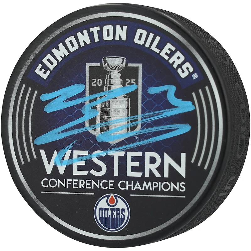 Evan Bouchard Edmonton Oilers Autographed 2025 Western Conference Champions Hockey Puck