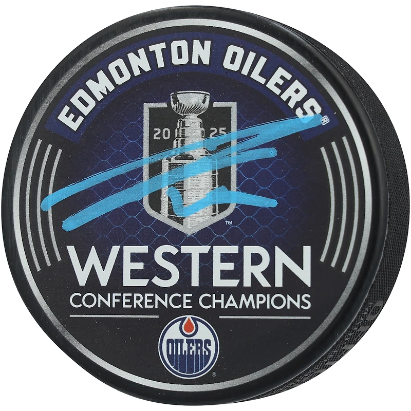 Leon Draisaitl Edmonton Oilers Autographed 2025 Western Conference Champions Hockey Puck