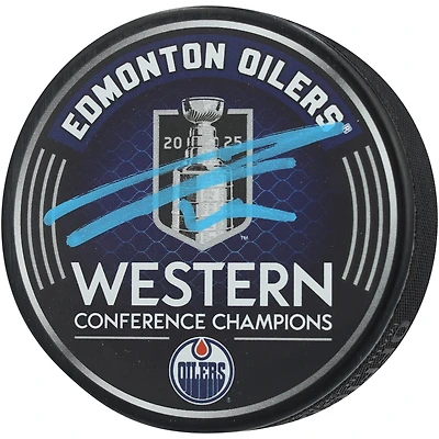 Leon Draisaitl Edmonton Oilers Autographed 2025 Western Conference Champions Hockey Puck
