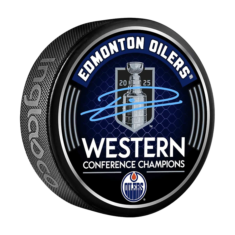 Leon Draisaitl Edmonton Oilers Autographed 2025 Western Conference Champions Hockey Puck