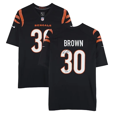 Chase Brown Cincinnati Bengals Autographed Black Nike Game Jersey with "Who Dey!" Inscription