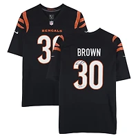Chase Brown Cincinnati Bengals Autographed Black Nike Game Jersey with "Who Dey!" Inscription