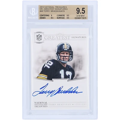 Terry Bradshaw Pittsburgh Steelers Autographed 2012 Panini National Treasures NFL Greatest #40 #12/25 BGS Authenticated 9.5/10 Card - 9,9.5,9.5,9.5 Subgrades