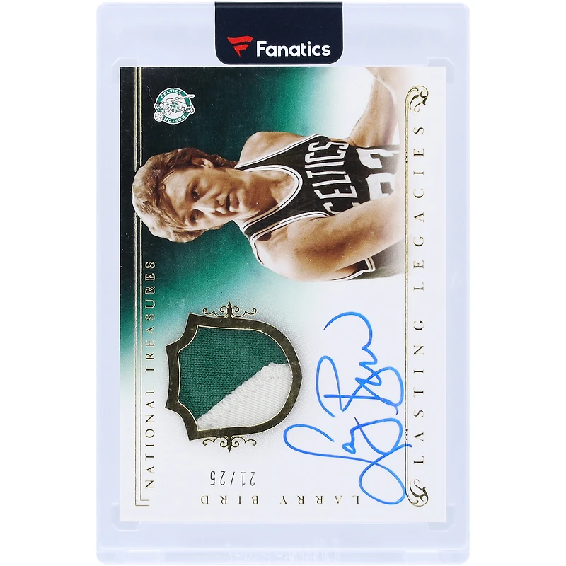 Larry Bird Boston Celtics Autographed 2013-14 Panini National Treasures 2 Color Game Used Relic #LL-LB #21/25 Card
