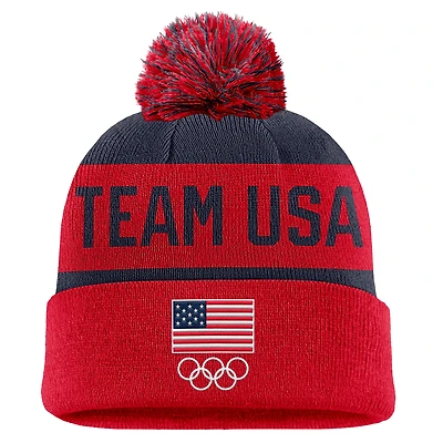 Unisex Nike  Red Team USA Peak Stripe Cuffed Knit Hat with Pom
