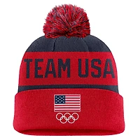 Unisex Nike  Red Team USA Peak Stripe Cuffed Knit Hat with Pom