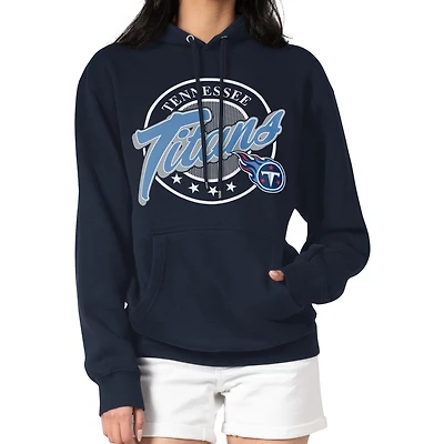Women's G-III 4Her by Carl Banks Navy Tennessee Titans Pinstripe Circle Fleece Pullover Hoodie