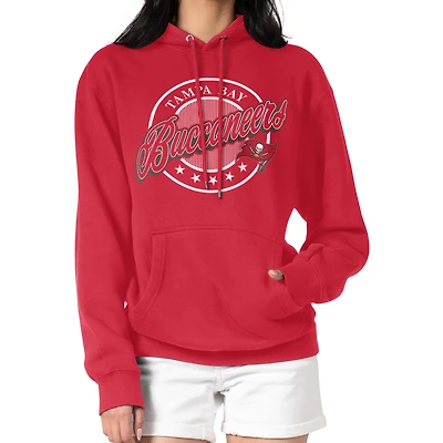 Women's G-III 4Her by Carl Banks Red Tampa Bay Buccaneers Pinstripe Circle Fleece Pullover Hoodie