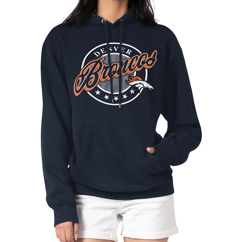 Women's G-III 4Her by Carl Banks Navy Denver Broncos Pinstripe Circle Fleece Pullover Hoodie