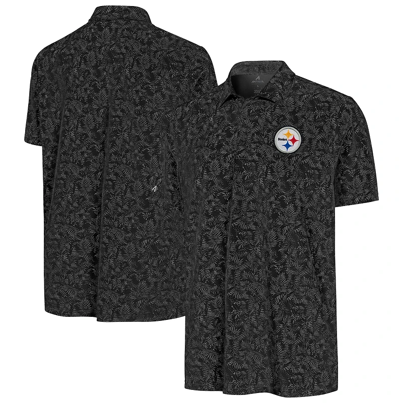 Men's Antigua Black Pittsburgh Steelers Lush Polo