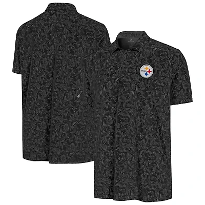 Men's Antigua Black Pittsburgh Steelers Lush Polo