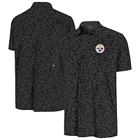 Men's Antigua Black Pittsburgh Steelers Lush Polo