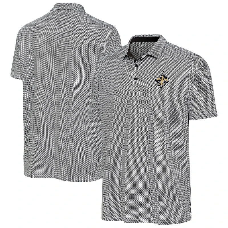Men's Antigua Black/White New Orleans Saints Intersect Polo