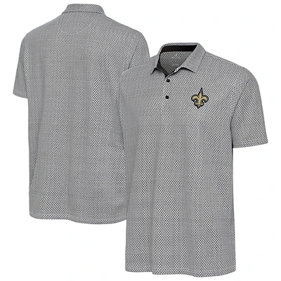 Men's Antigua Black/White New Orleans Saints Intersect Polo