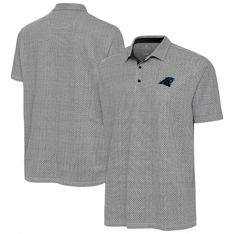 Men's Antigua Black/White Carolina Panthers Intersect Polo
