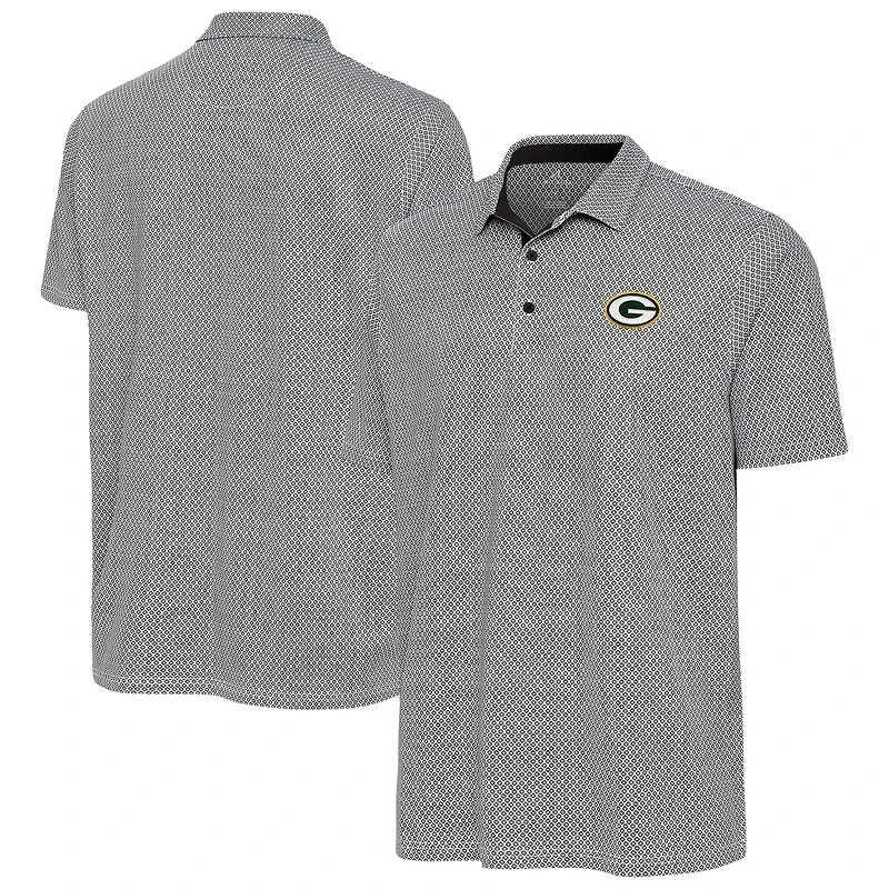 Men's Antigua Black/White Green Bay Packers Intersect Polo