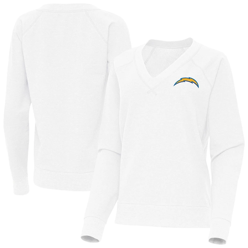 Women's Antigua White Los Angeles Chargers Varsity Tri-Blend V-Neck Long Sleeve T-Shirt
