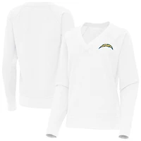 Women's Antigua White Los Angeles Chargers Varsity Tri-Blend V-Neck Long Sleeve T-Shirt