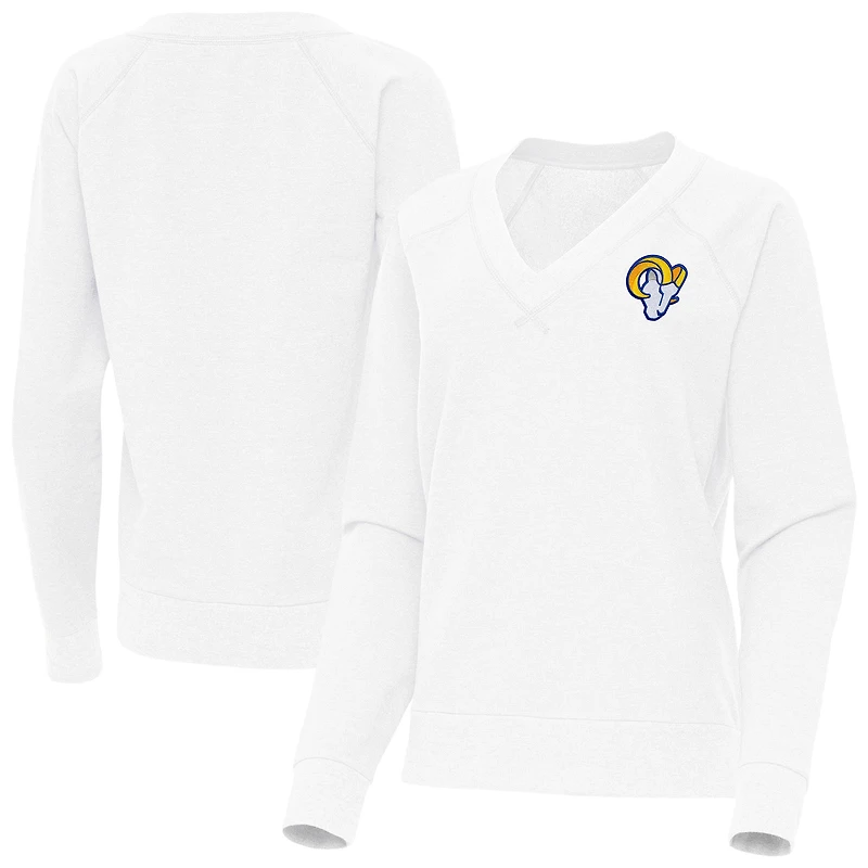 Women's Antigua White Los Angeles Rams Varsity Tri-Blend V-Neck Long Sleeve T-Shirt