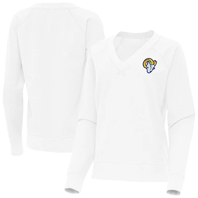 Women's Antigua White Los Angeles Rams Varsity Tri-Blend V-Neck Long Sleeve T-Shirt