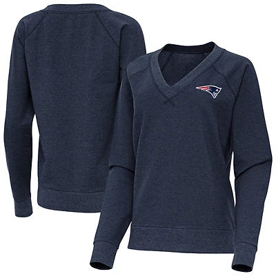 Women's Antigua Heather Navy New England Patriots Varsity Tri-Blend V-Neck Long Sleeve T-Shirt