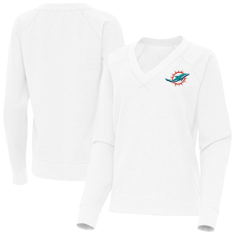 Women's Antigua White Miami Dolphins Varsity Tri-Blend V-Neck Long Sleeve T-Shirt