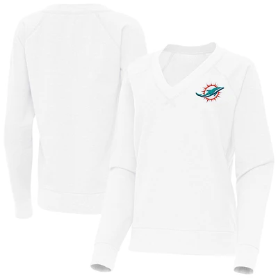 Women's Antigua White Miami Dolphins Varsity Tri-Blend V-Neck Long Sleeve T-Shirt