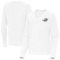 Women's Antigua White Miami Dolphins Varsity Tri-Blend V-Neck Long Sleeve T-Shirt