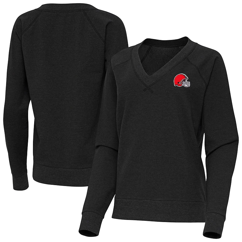 Women's Antigua Heather Black Cleveland Browns Varsity Tri-Blend V-Neck Long Sleeve T-Shirt