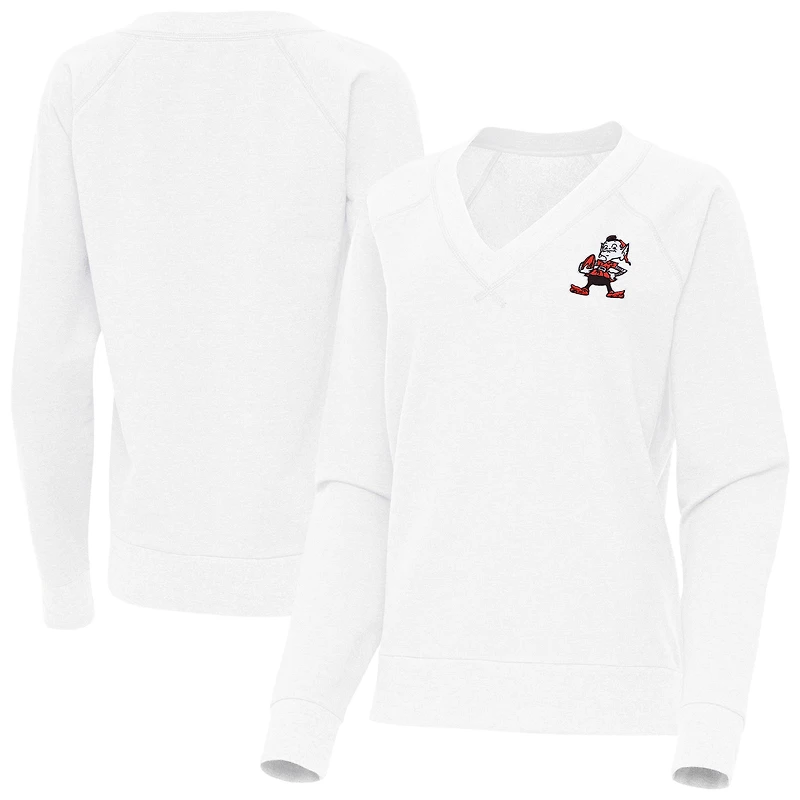 Women's Antigua White Cleveland Browns Varsity Tri-Blend V-Neck Long Sleeve T-Shirt