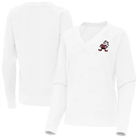 Women's Antigua White Cleveland Browns Varsity Tri-Blend V-Neck Long Sleeve T-Shirt
