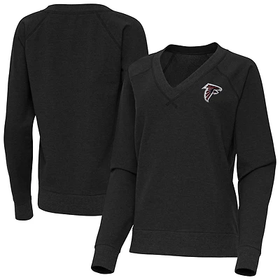 Women's Antigua Heather Black Atlanta Falcons Varsity Tri-Blend V-Neck Long Sleeve T-Shirt