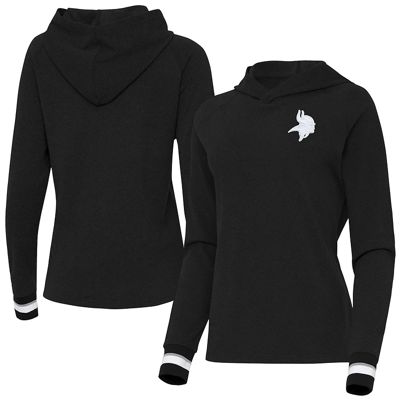 Women's Antigua Black Minnesota Vikings Trek Raglan Pullover Hoodie
